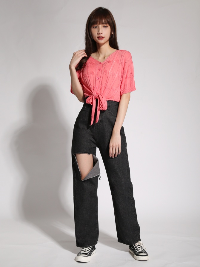 Knitted Front Tie Up Top 19622