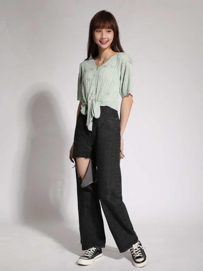 Knitted Front Tie Up Top 19622