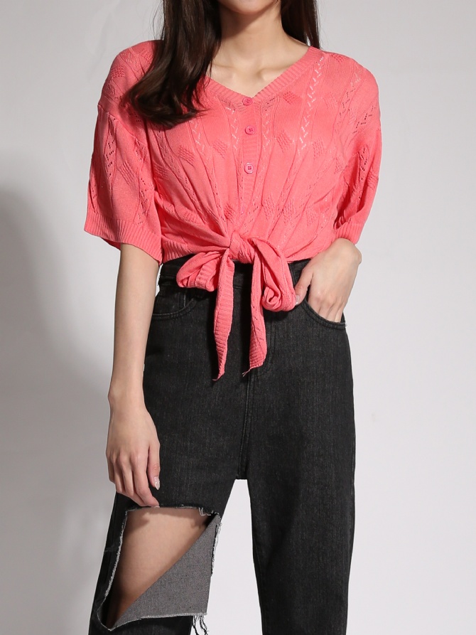 Knitted Front Tie Up Top 19622