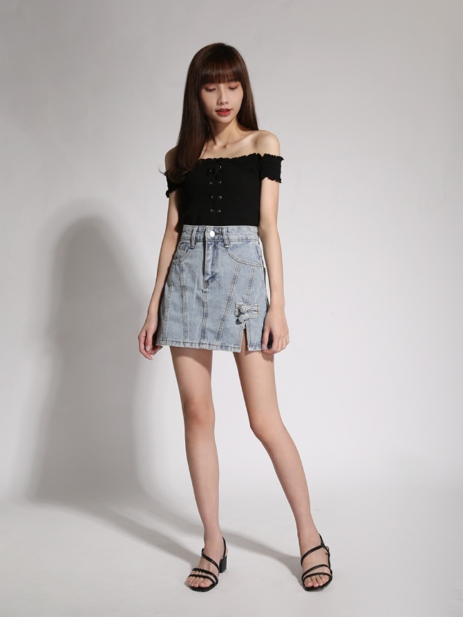 Knitted Off Shoulder Tie Up Top 19692