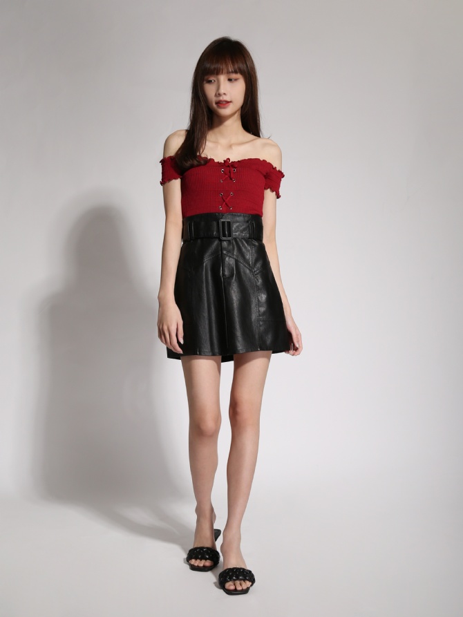 Knitted Off Shoulder Tie Up Top 19692