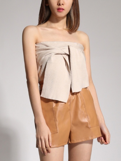 Knitted Wrap Strap Neckline Top 19778