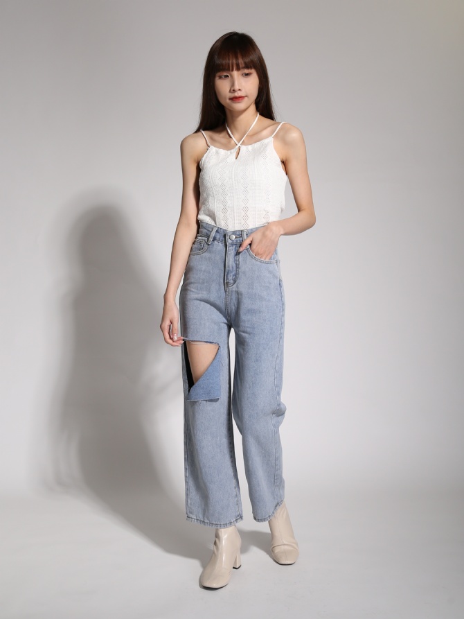 Eyelet Front Hole With Strap Top 19795
