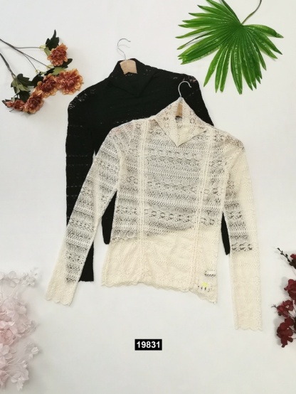 Turtle Neck Lace With Drawstring Top 19831