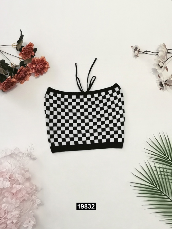 Checker With Neckline Strap Top 19832