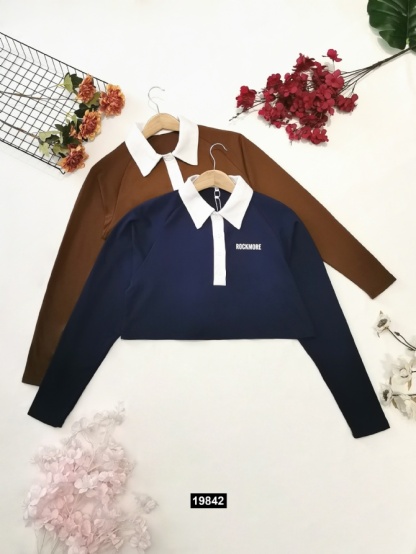 Collar With Front Button Crop Top 19842