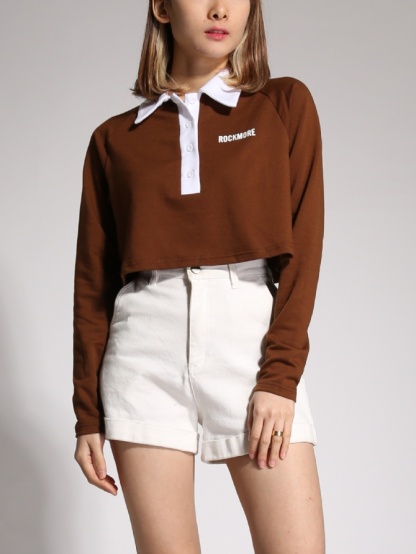 Collar With Front Button Crop Top 19842