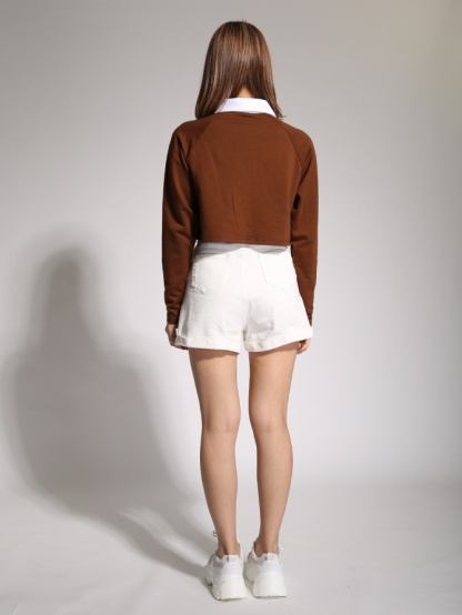 Collar With Front Button Crop Top 19842