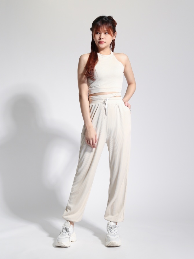 Sleeveless Halter Top With Drawstring Long Pants 22821