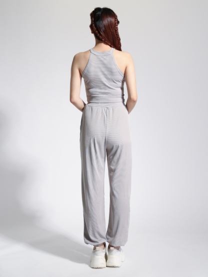 Sleeveless Halter Top With Drawstring Long Pants 22821