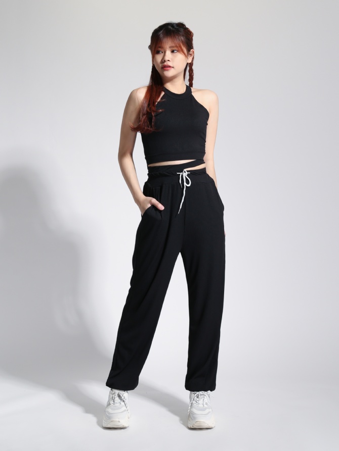Sleeveless Halter Top With Drawstring Long Pants 22821