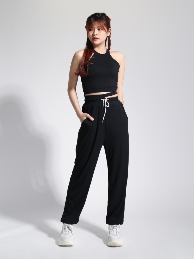 Sleeveless Halter Top With Drawstring Long Pants 22821