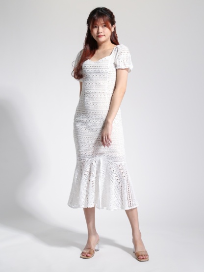 Square Neck Lace Crochet Flounce Dress 22798