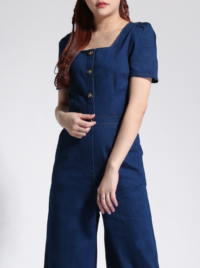 Denim Square Neck Cap Sleeve Jumpsuit 22779