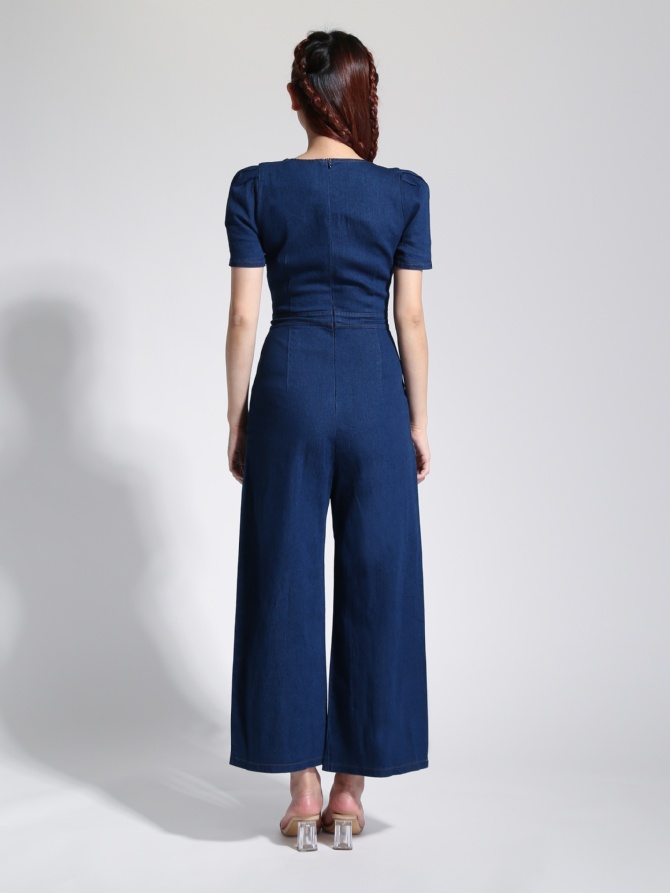 Denim Square Neck Cap Sleeve Jumpsuit 22779