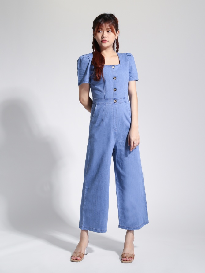 Denim Square Neck Cap Sleeve Jumpsuit 22779