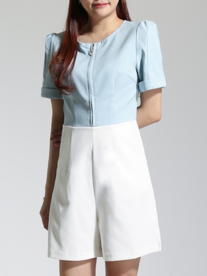 Zip Short Sleeve Side Two Pocket Jumpsuit 22763