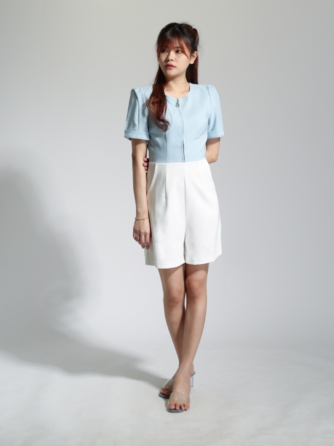 Zip Short Sleeve Side Two Pocket Jumpsuit 22763