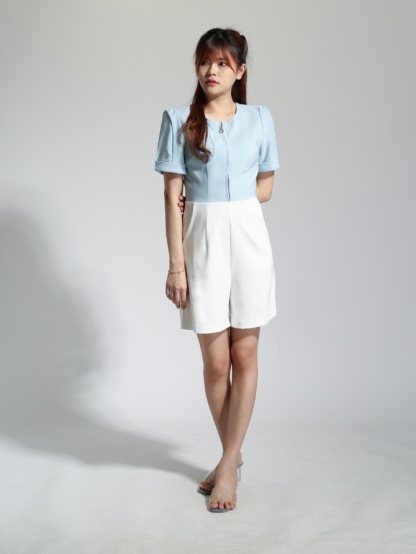 Zip Short Sleeve Side Two Pocket Jumpsuit 22763