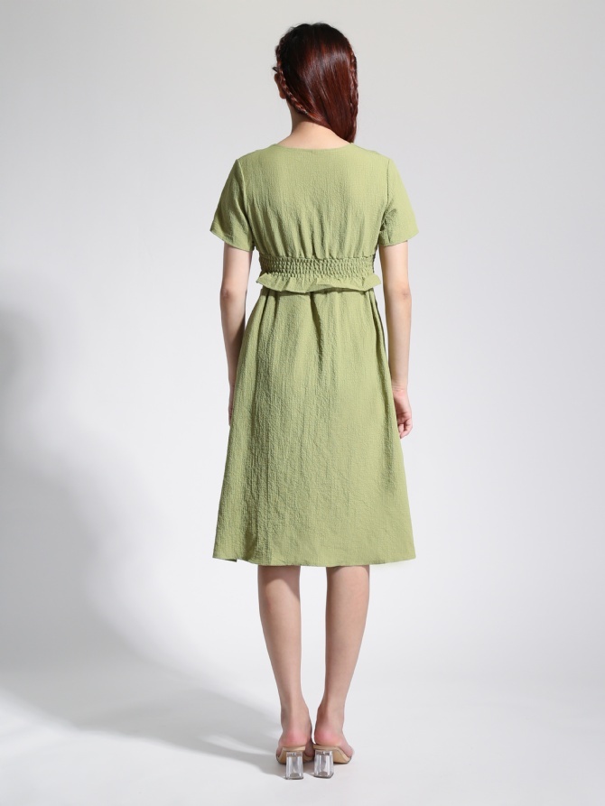 V Neck Six Button Top With Front Button Skirt Set 22769