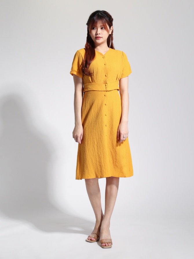 V Neck Six Button Top With Front Button Skirt Set 22769