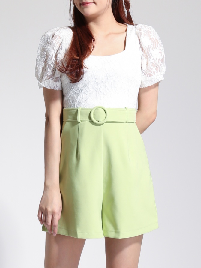 Crochet Flounce Belt Square Neck Jumpsuit 22747