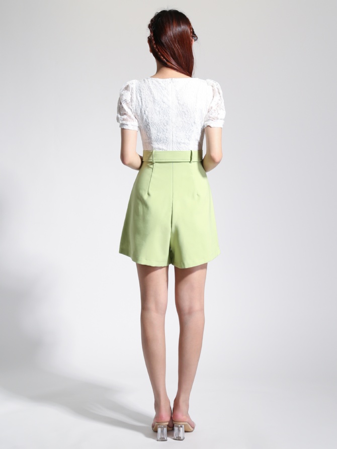 Crochet Flounce Belt Square Neck Jumpsuit 22747