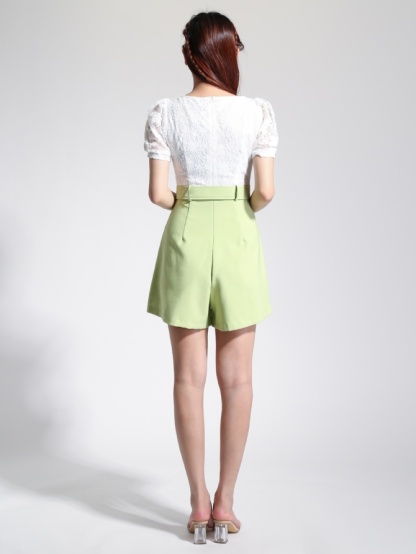 Crochet Flounce Belt Square Neck Jumpsuit 22747