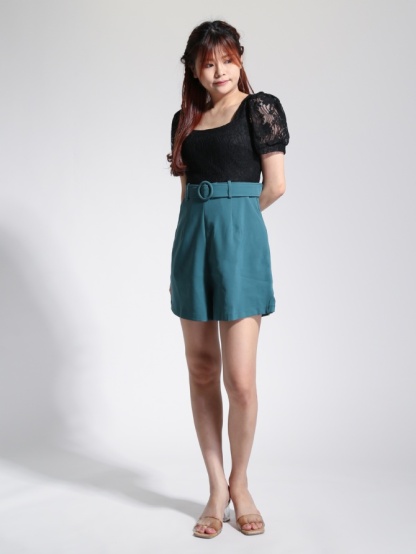 Crochet Flounce Belt Square Neck Jumpsuit 22747