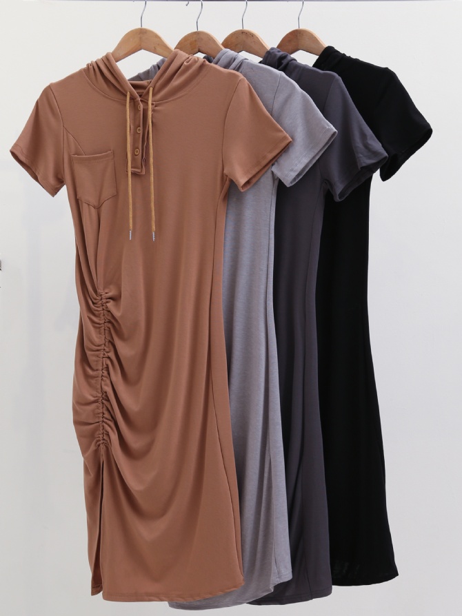 Short Sleeve Cap Side Drawstring With Split Dress 22510