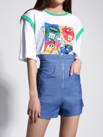 Denim High Waist Zip Short Pants 22020