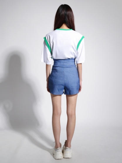 Denim High Waist Zip Short Pants 22020