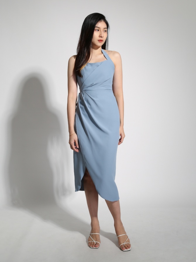 Wrap Side Split Halter Dress 22011