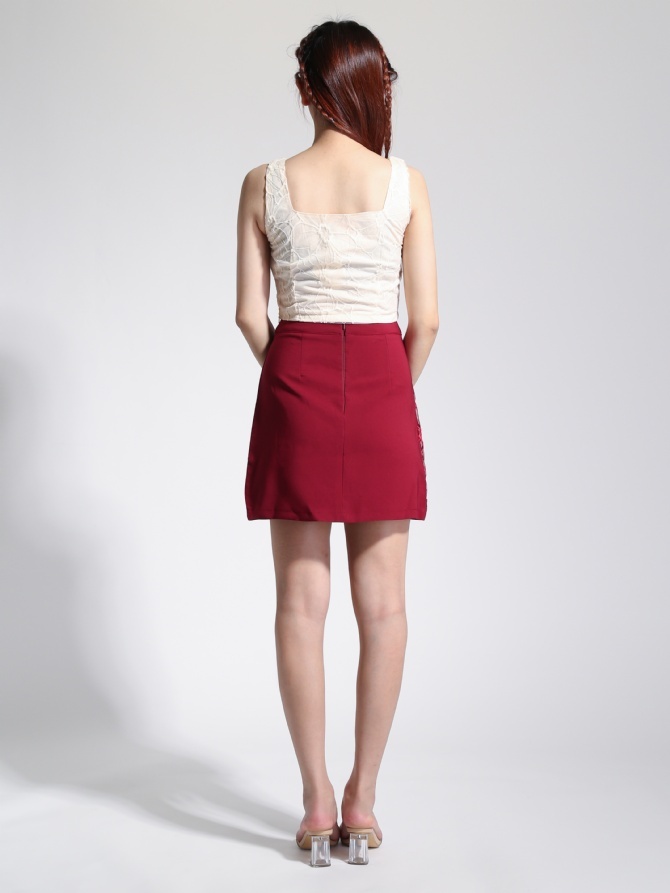 Lace Square Neck Top With Lace Skirt Pant Set 22738