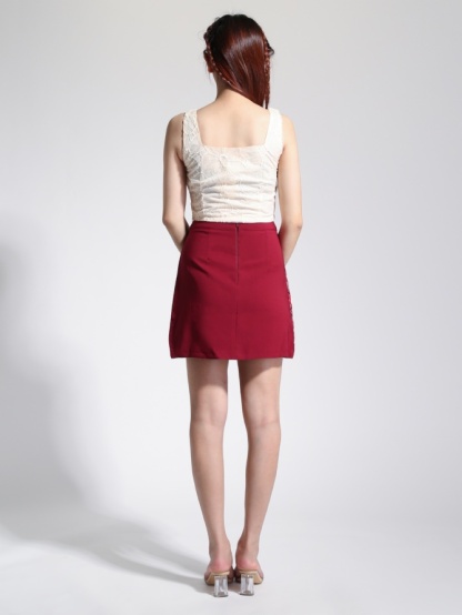 Lace Square Neck Top With Lace Skirt Pant Set 22738