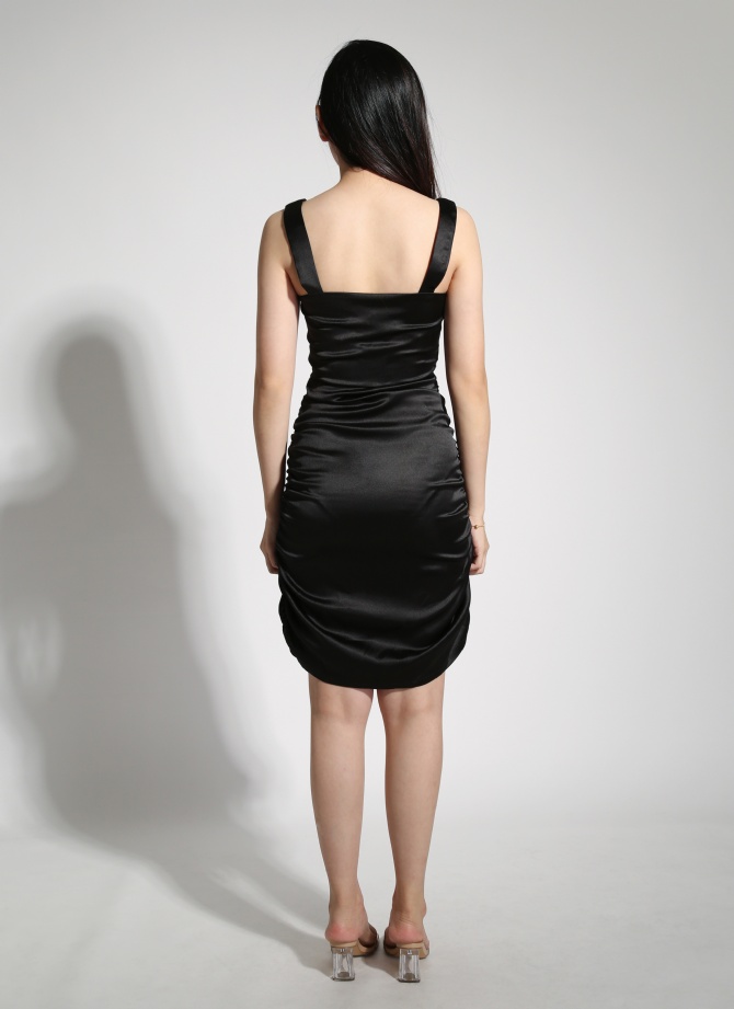 Sleeveless Side Pleated Elegant Dress 22055