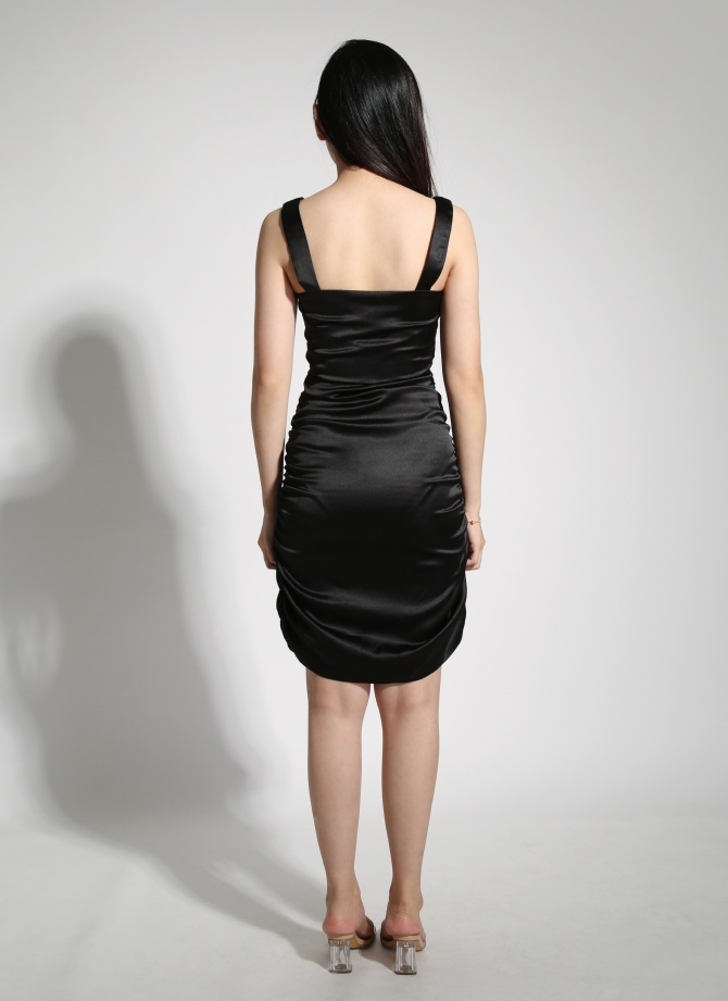 Sleeveless Side Pleated Elegant Dress 22055