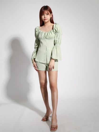 Off Shoulder Long Sleeve Split Set 22062