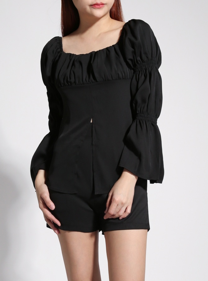 Off Shoulder Long Sleeve Split Set 22062