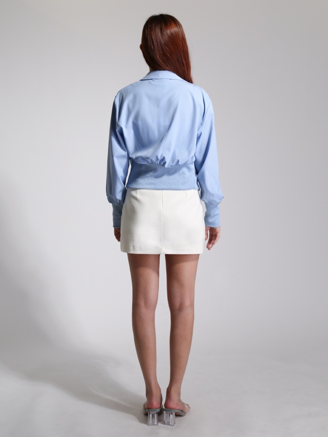 Collar Long Sleeve Waist Stretchable Blouse 22526