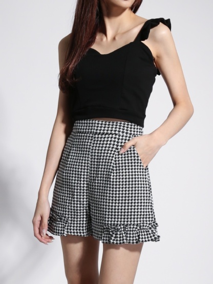 High Waist Checker Ruffles Short Pants 22089