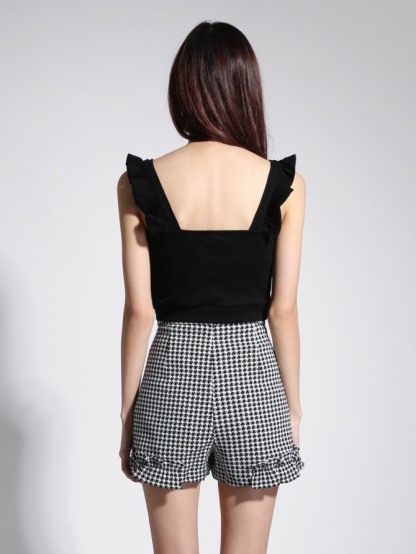 High Waist Checker Ruffles Short Pants 22089