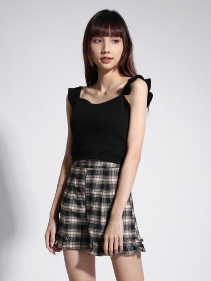 High Waist Checker Ruffles Short Pants 22089