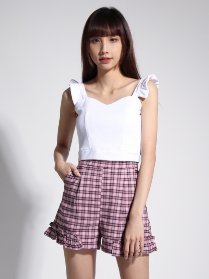 High Waist Checker Ruffles Short Pants 22089