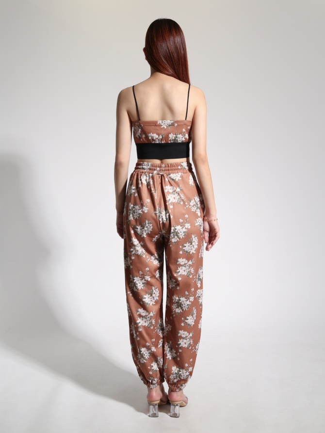 Spaghetti Strap Top With High Waist Long Pant Set 22581
