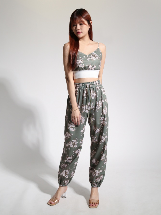 Spaghetti Strap Top With High Waist Long Pant Set 22581
