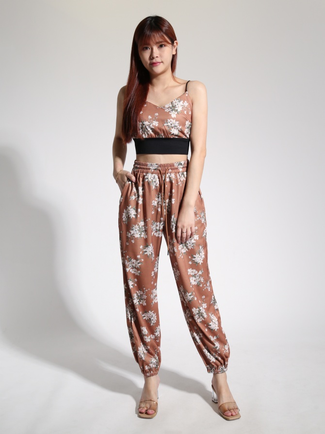 Spaghetti Strap Top With High Waist Long Pant Set 22581