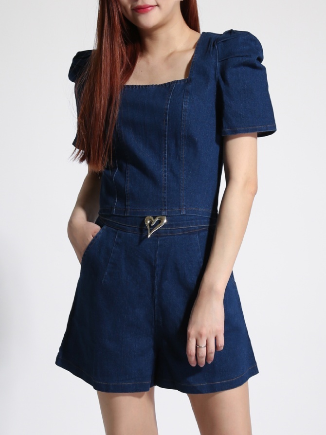 Denim Square Neck With Decoartive Gold Love Set 22394