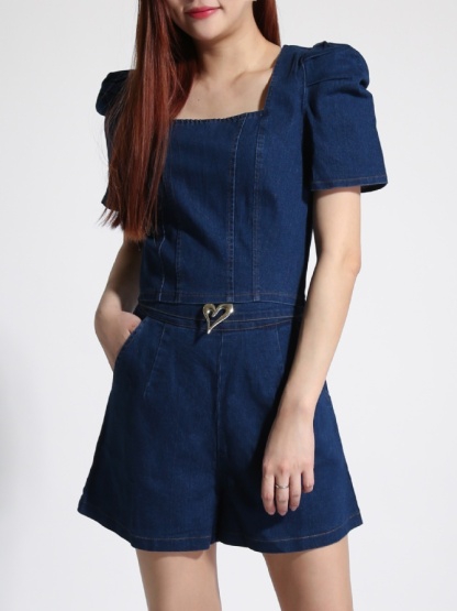 Denim Square Neck With Decoartive Gold Love Set 22394