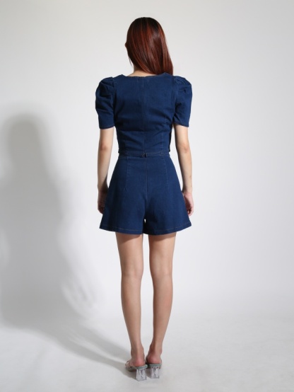 Denim Square Neck With Decoartive Gold Love Set 22394